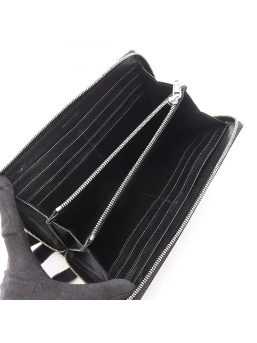 Balenciaga Round Length Wallet Black Leather